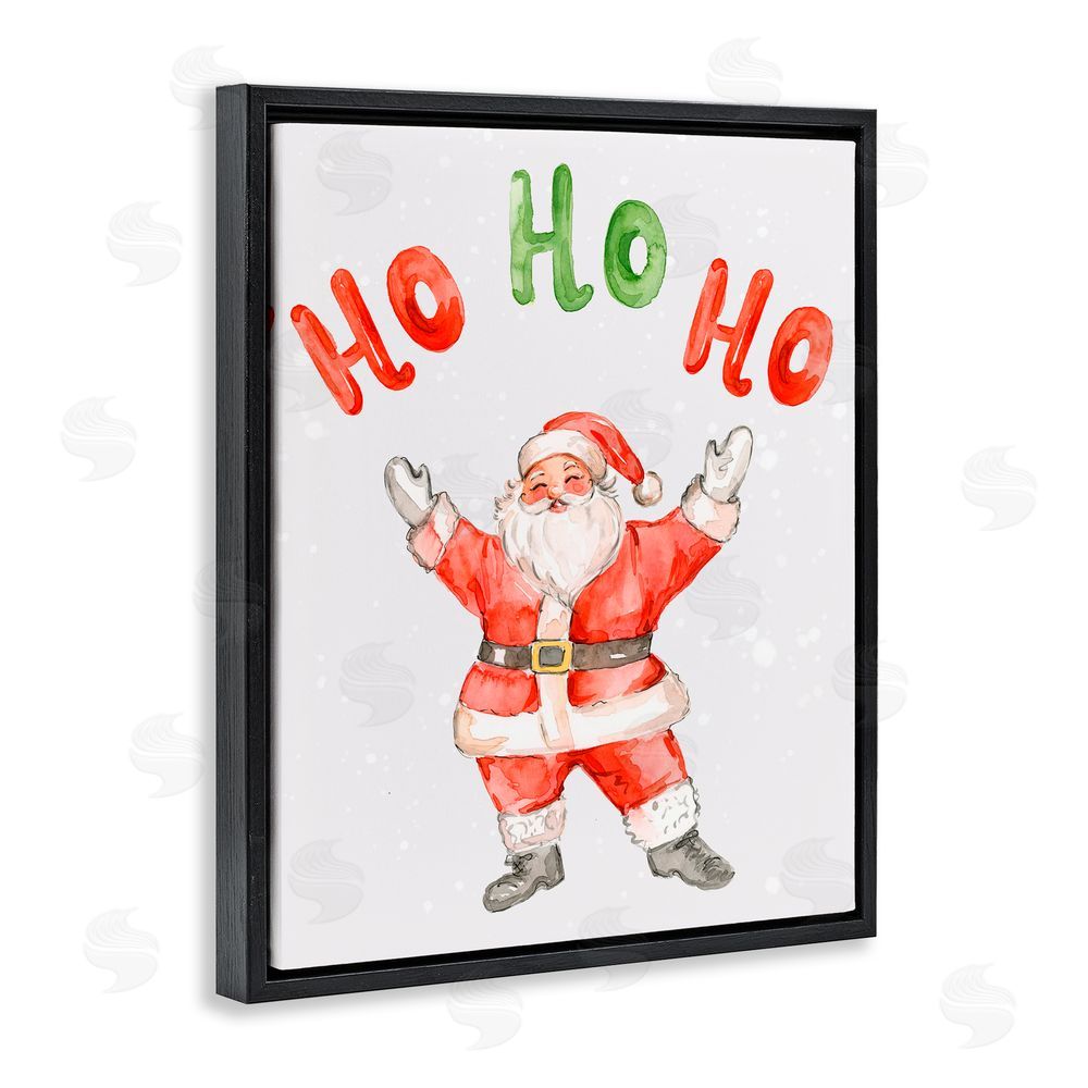 Elena Fay Ho Ho Ho Jolly Santa Claus Black Floating Frame Canvas Wall Art Print