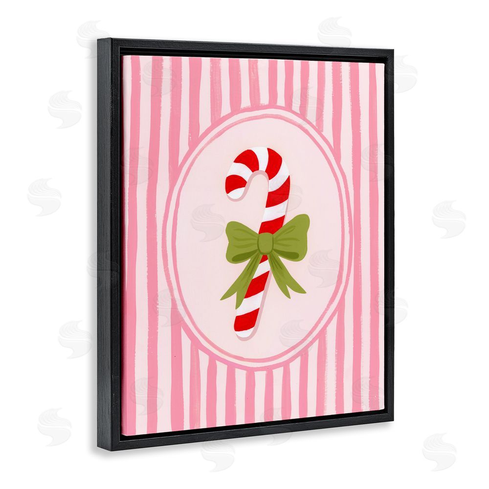 Courtney Haley Candy Cane with Ribbon Stripes Black Floating Frame Canvas Wall Art Print