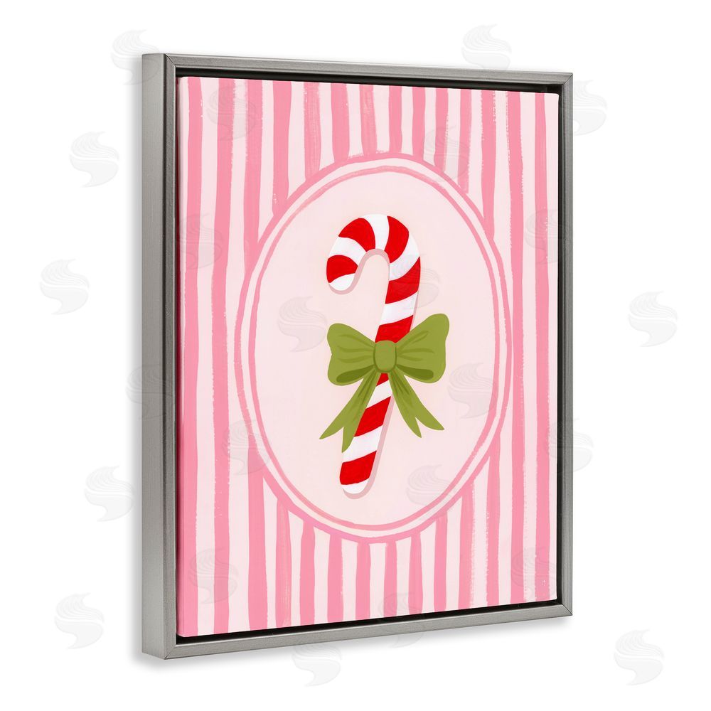 Courtney Haley Candy Cane with Ribbon Stripes Gray Floating Frame Canvas Art Print