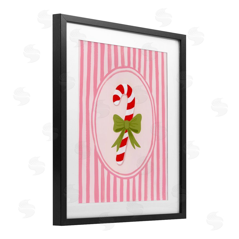 Courtney Haley Candy Cane with Ribbon Stripes Black Framed Print Under Glass Art
