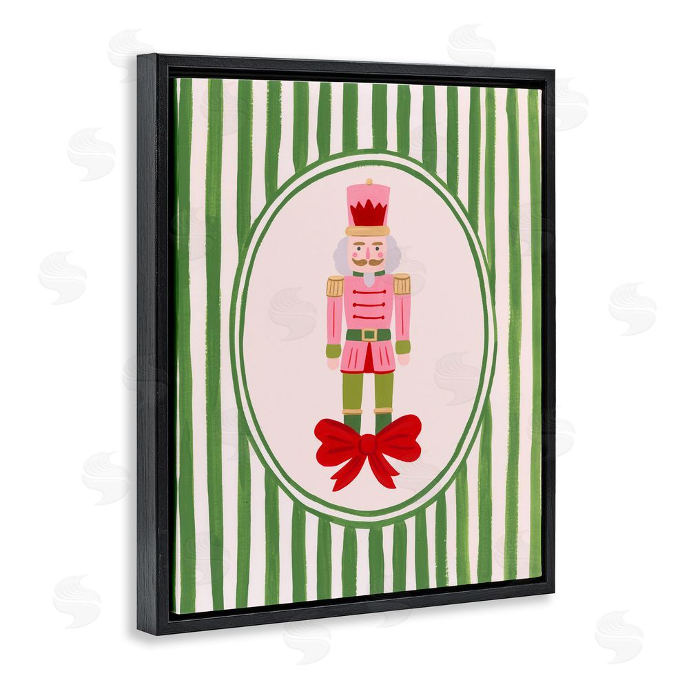 Courtney Haley Nutcracker with Ribbon Stripes Black Floating Frame Canvas Wall Art Print