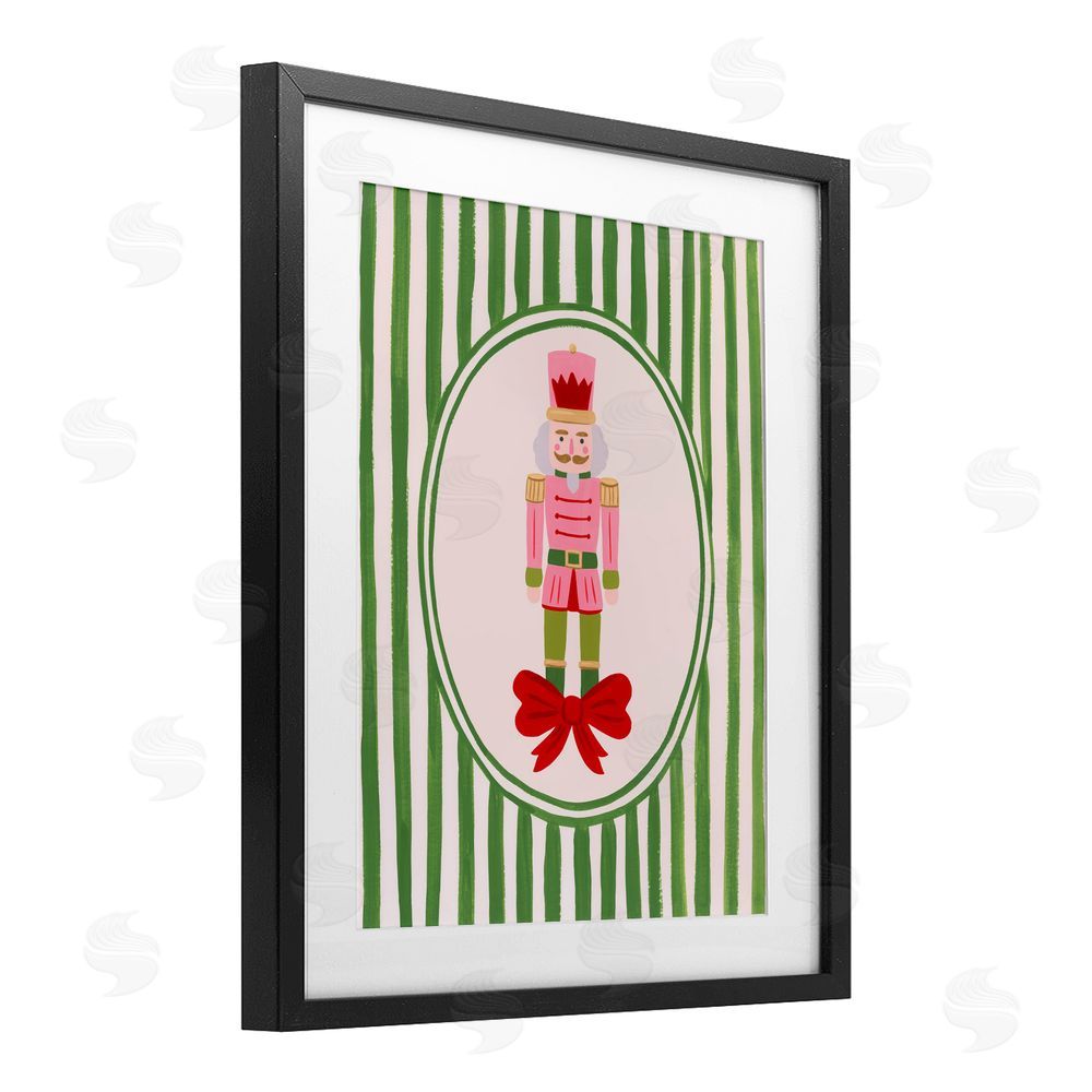 Courtney Haley Nutcracker with Ribbon Stripes Black Framed Print Under Glass Art
