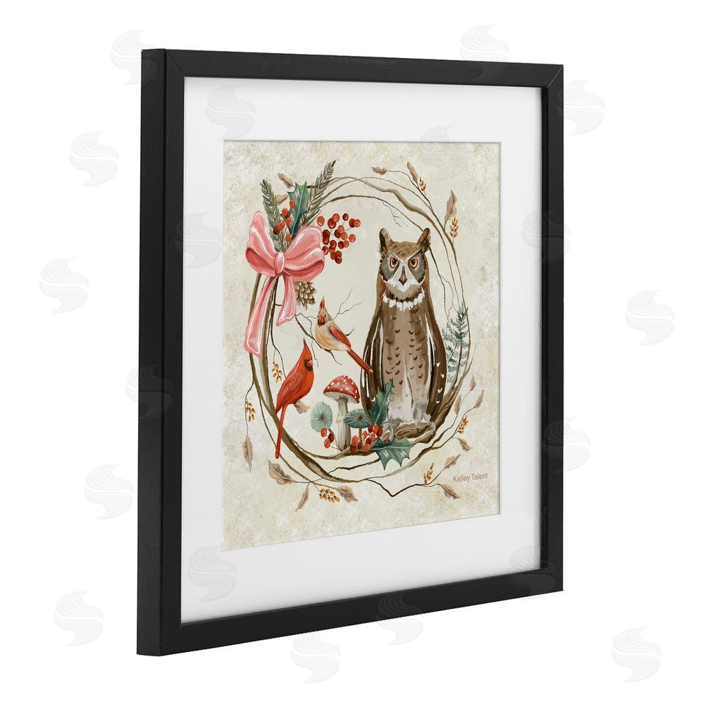 Kelley Talent Woodland Owl Rustic Wreath Black Framed Print Under Glass Art