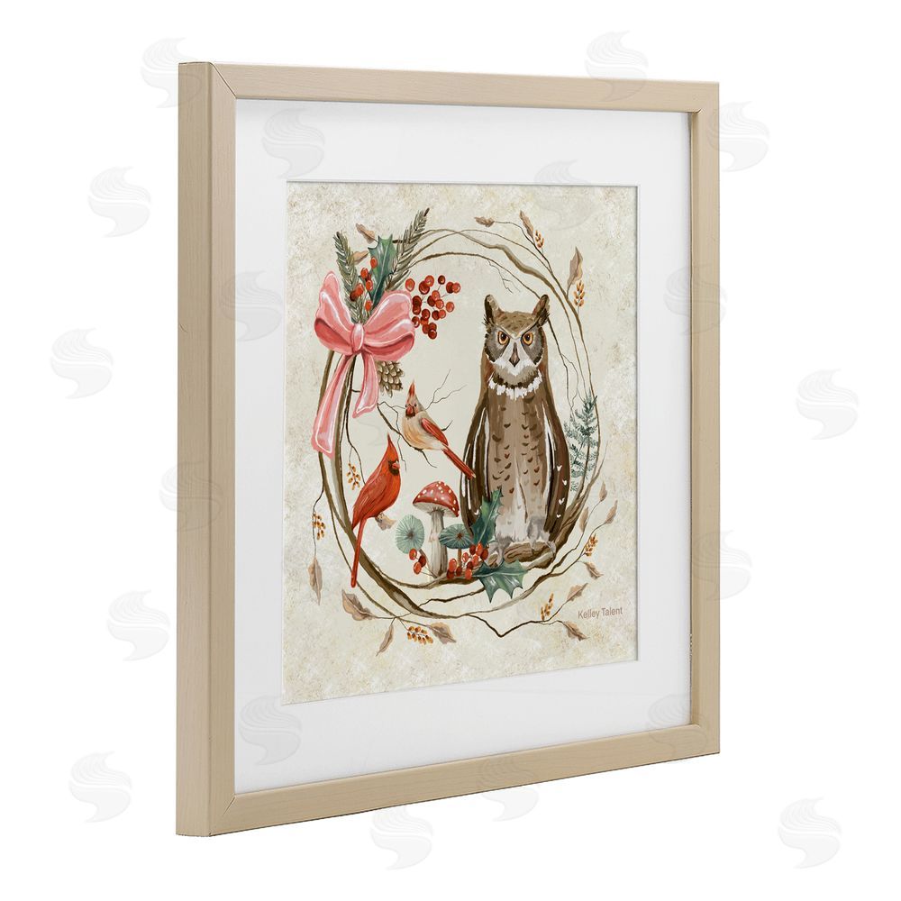 Kelley Talent Woodland Owl Rustic Wreath Birch Framed Print Under Glass Art