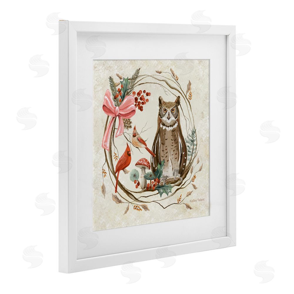 Kelley Talent Woodland Owl Rustic Wreath White Framed Print Under Glass Art
