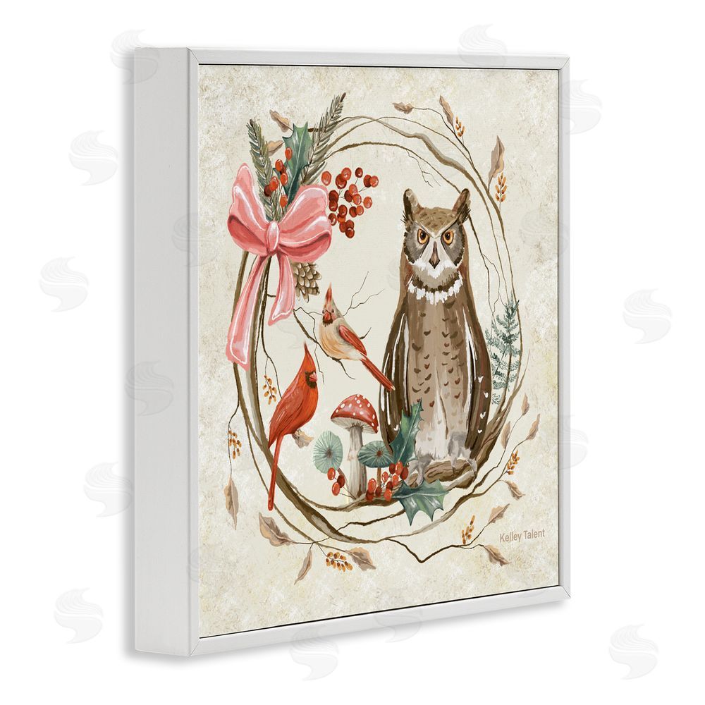 Kelley Talent Woodland Owl Rustic Wreath White Frame Giclee Art Print