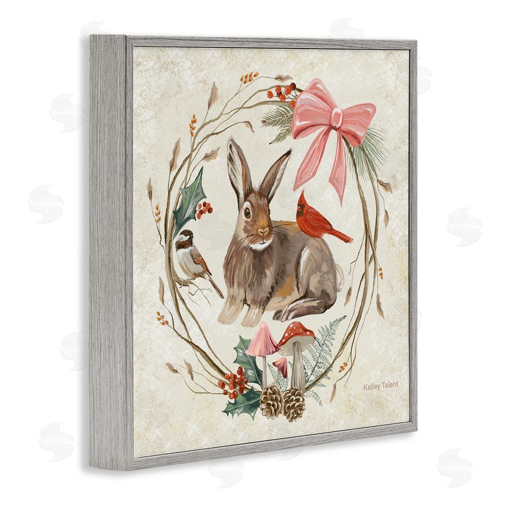 Kelley Talent Woodland Rabbit Rustic Wreath Gray Framed Giclee Art Print