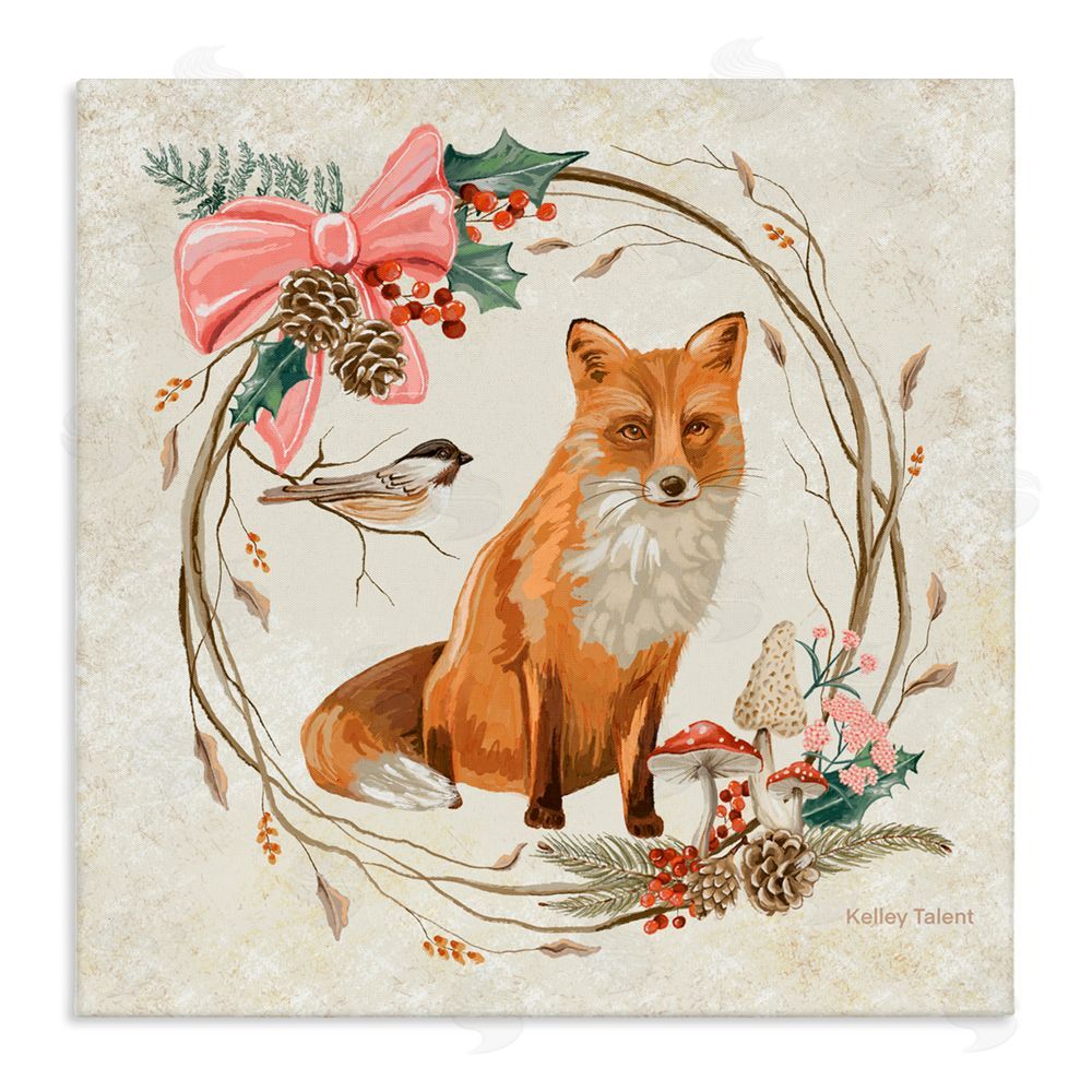 Kelley Talent Woodland Fox Rustic Wreath Canvas Wall Art Print