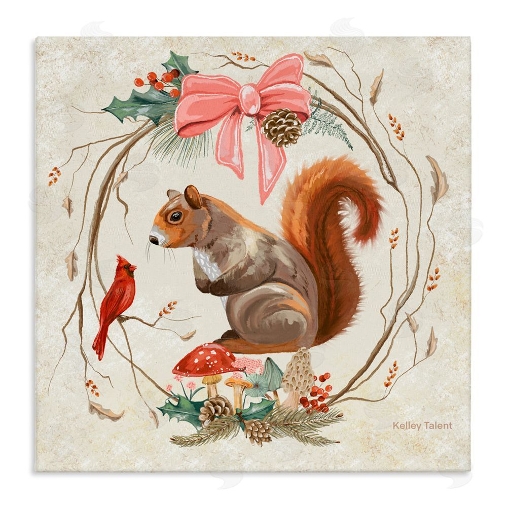 Kelley Talent Woodland Squirrel Rustic Wreath Canvas Wall Art Print