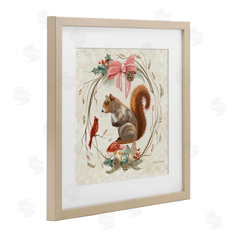 Kelley Talent Woodland Squirrel Rustic Wreath Birch Framed Print Under Glass Art