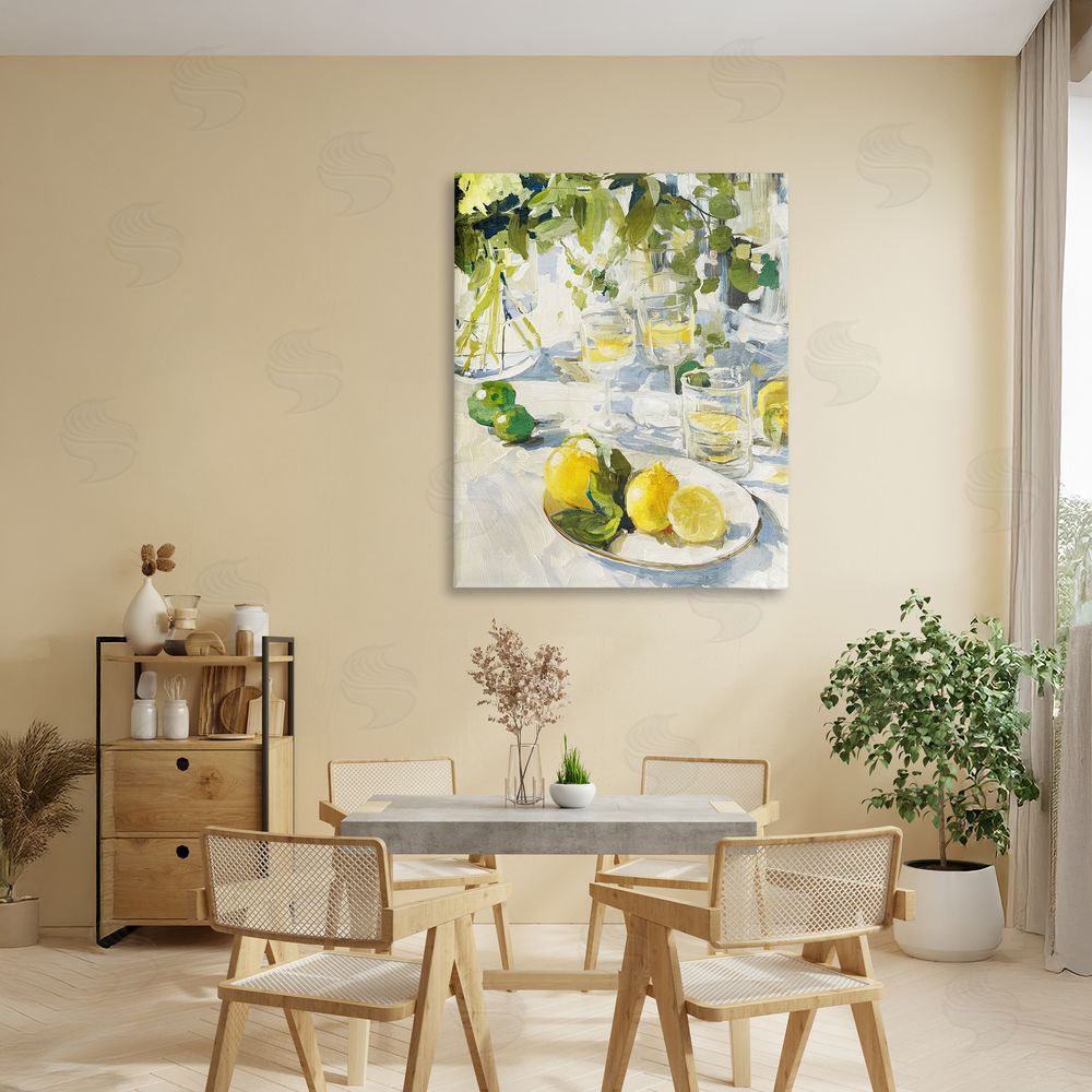 Annabelle Hall Meringue Lemons Table Spread Stretched Canvas Wall Art in Room