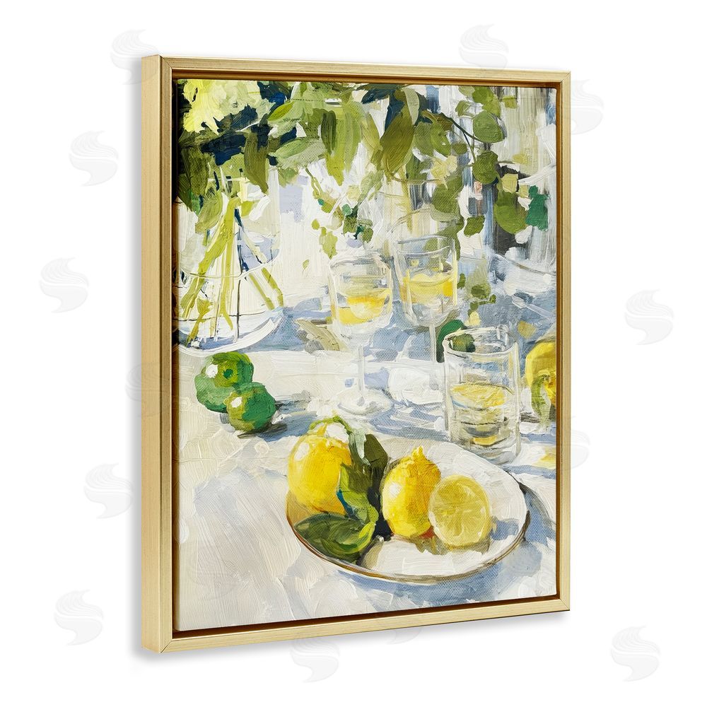 Annabelle Hall Meringue Lemons Table Spread Gold Floating Frame Canvas Wall Art
