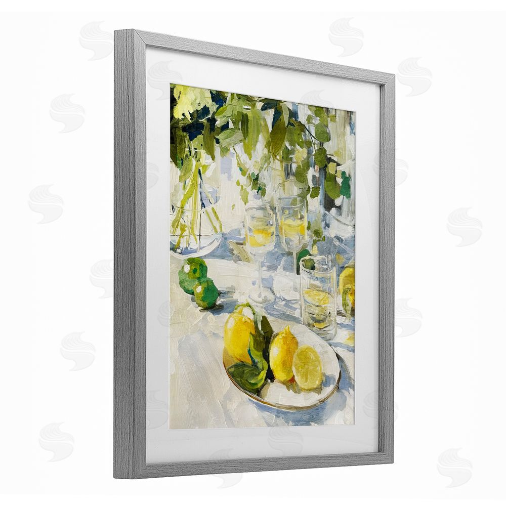 Annabelle Hall Meringue Lemons Table Spread Gray Framed Print Under Glass with Mat Wall Art