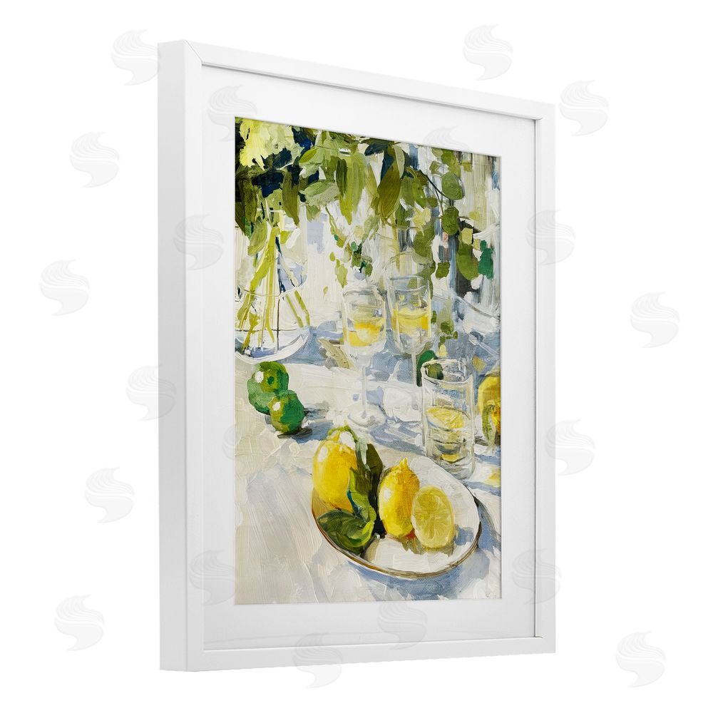 Annabelle Hall Meringue Lemons Table Spread White Framed Print Under Glass with Mat Wall Art