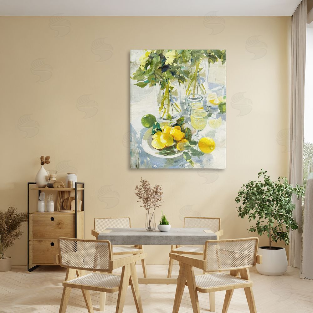 Annabelle Hall Fresh Kitchen Lemons Spread Stretched Canvas Wall Art in Room