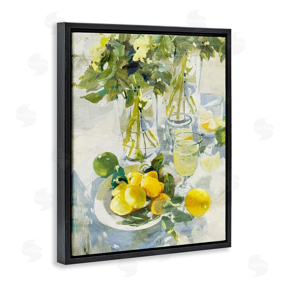 Annabelle Hall Fresh Kitchen Lemons Spread Black Floating Frame Canvas Wall Art