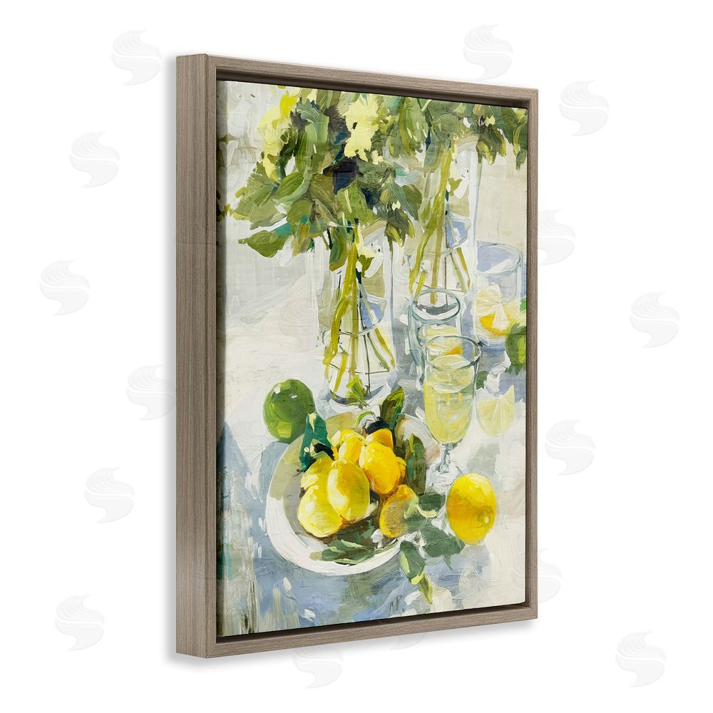 Annabelle Hall Fresh Kitchen Lemons Spread Brown Floating Frame Canvas Wall Art