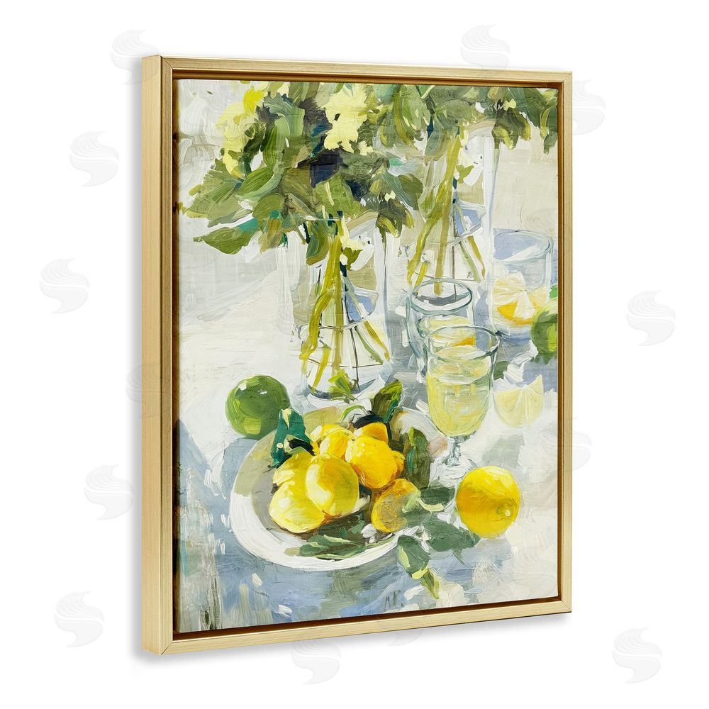 Annabelle Hall Fresh Kitchen Lemons Spread Gold Floating Frame Canvas Wall Art