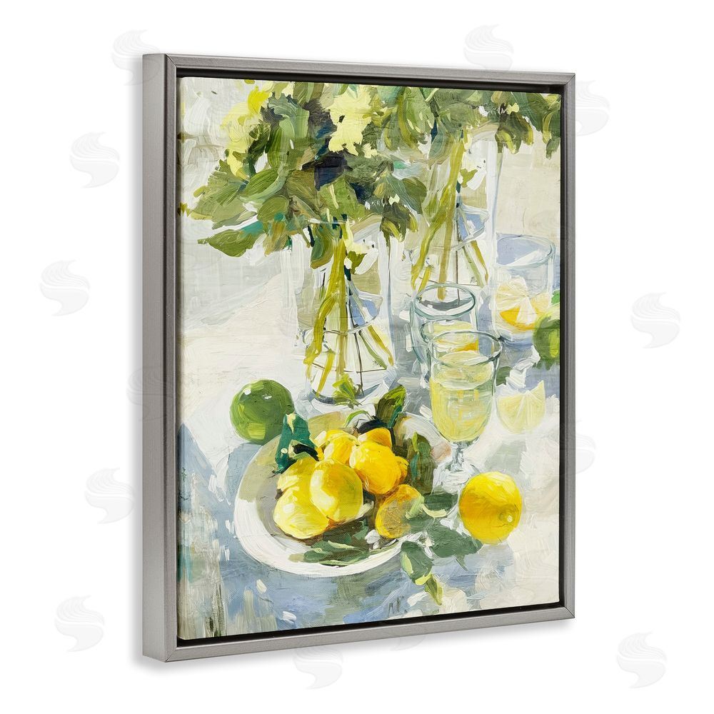 Annabelle Hall Fresh Kitchen Lemons Spread Gray Floating Frame Canvas Wall Art