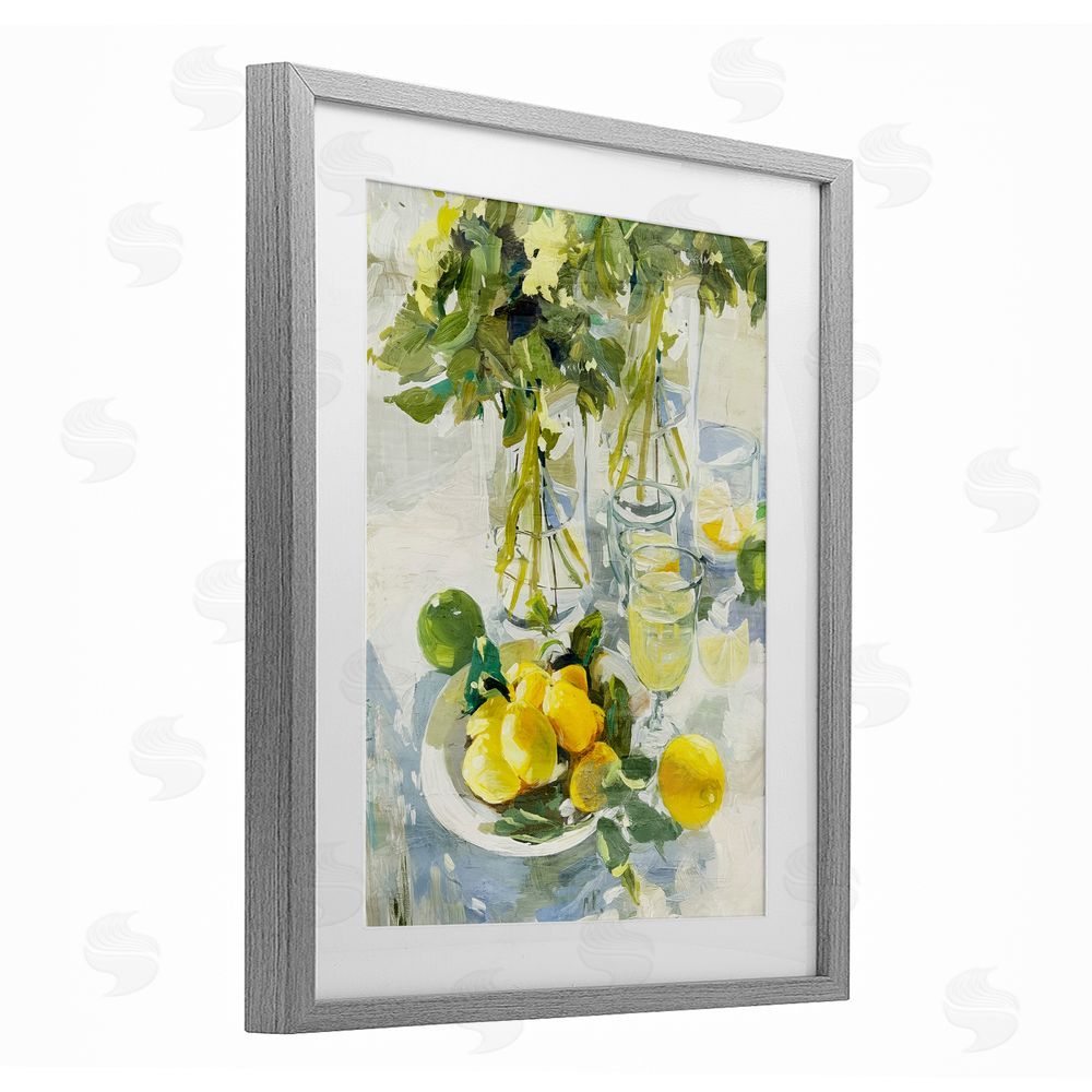 Annabelle Hall Fresh Kitchen Lemons Spread Gray Framed Print Under Glass with Mat Wall Art