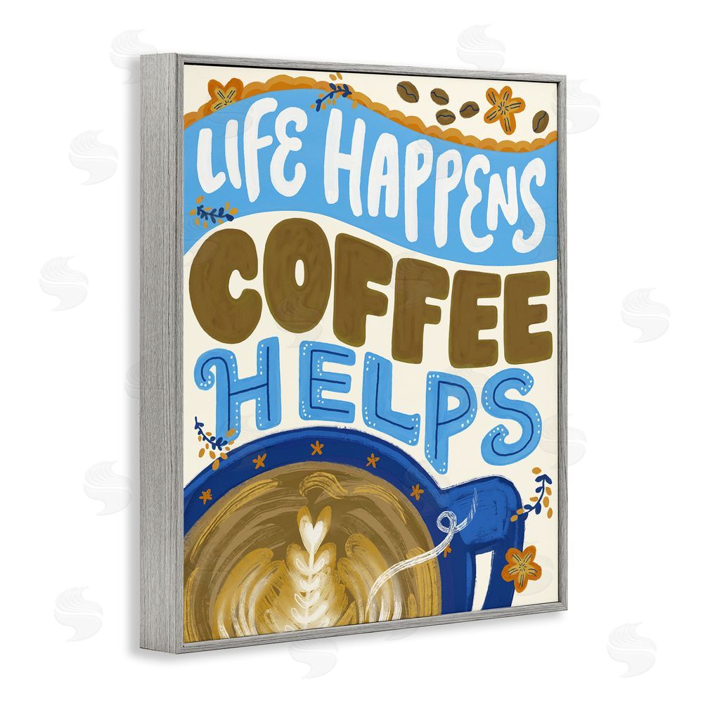 Connie Summers Life Happens Coffee Helps Gray Framed Giclee Wall Art Print