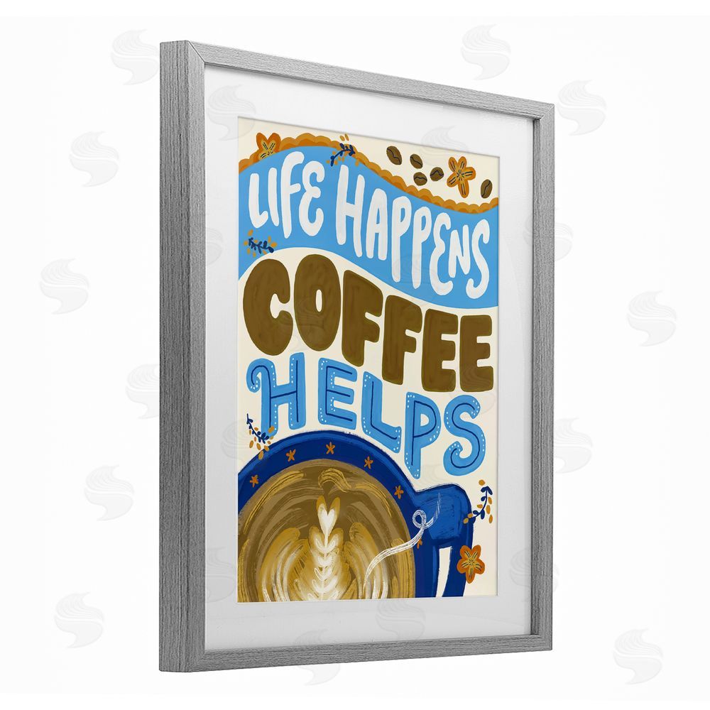 Connie Summers Life Happens Coffee Helps Gray Framed Print Under Glass with White Mat Wall Art