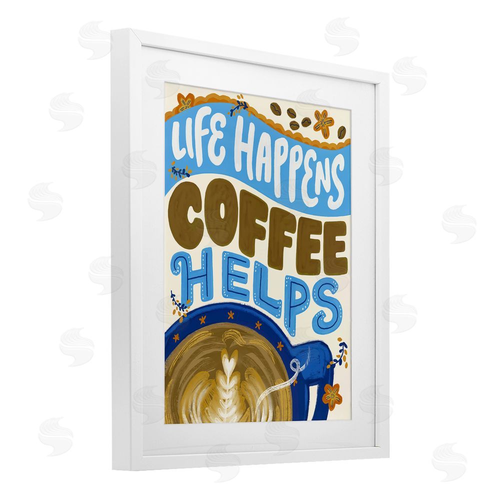 Connie Summers Life Happens Coffee Helps White Framed Print Under Glass with Mat Wall Art