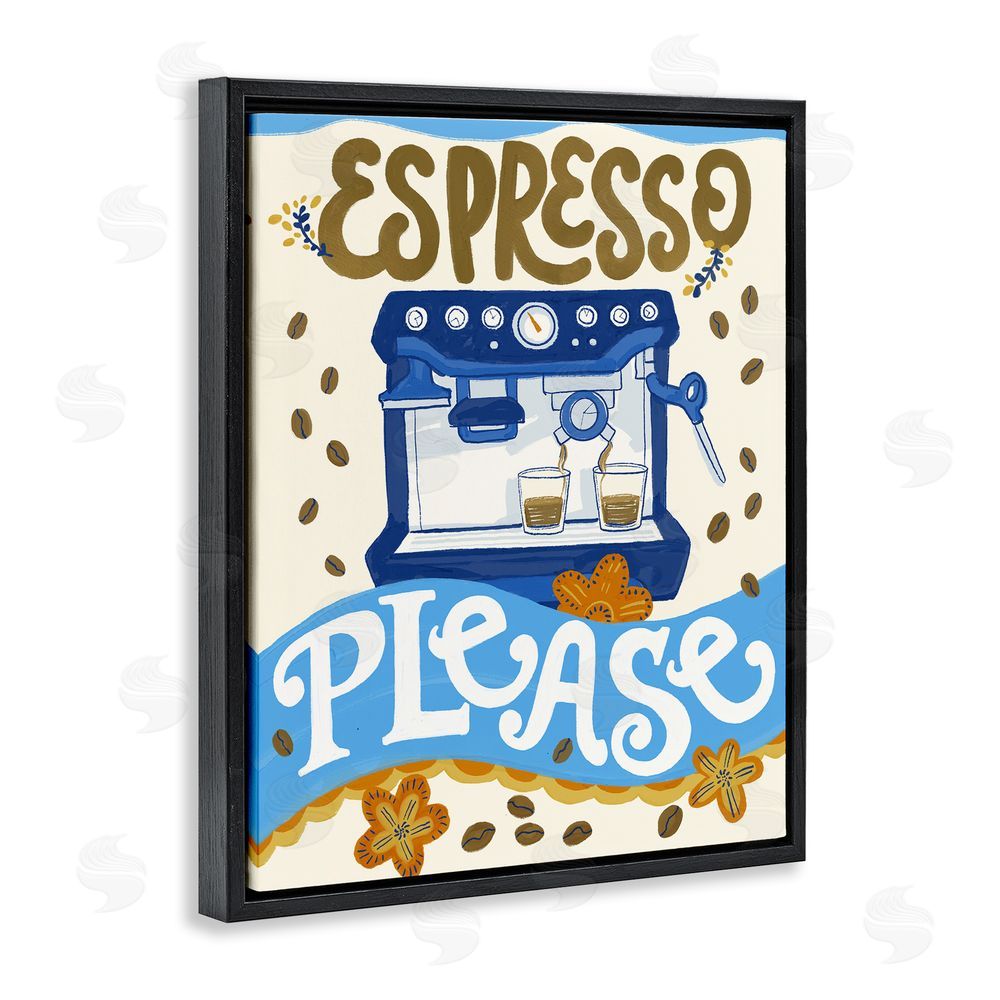 Connie Summers Espresso Please Whimsical Beans Black Floating Frame Canvas Wall Art Print