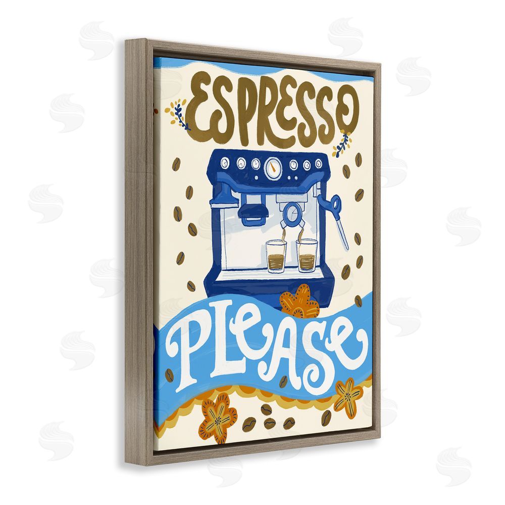 Connie Summers Espresso Please Whimsical Beans Brown Floating Frame Canvas Wall Art Print