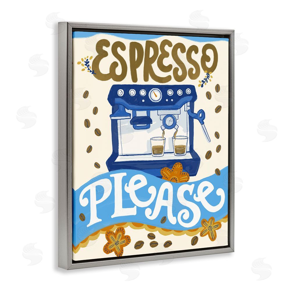 Connie Summers Espresso Please Whimsical Beans Gray Floating Frame Canvas Wall Art Print