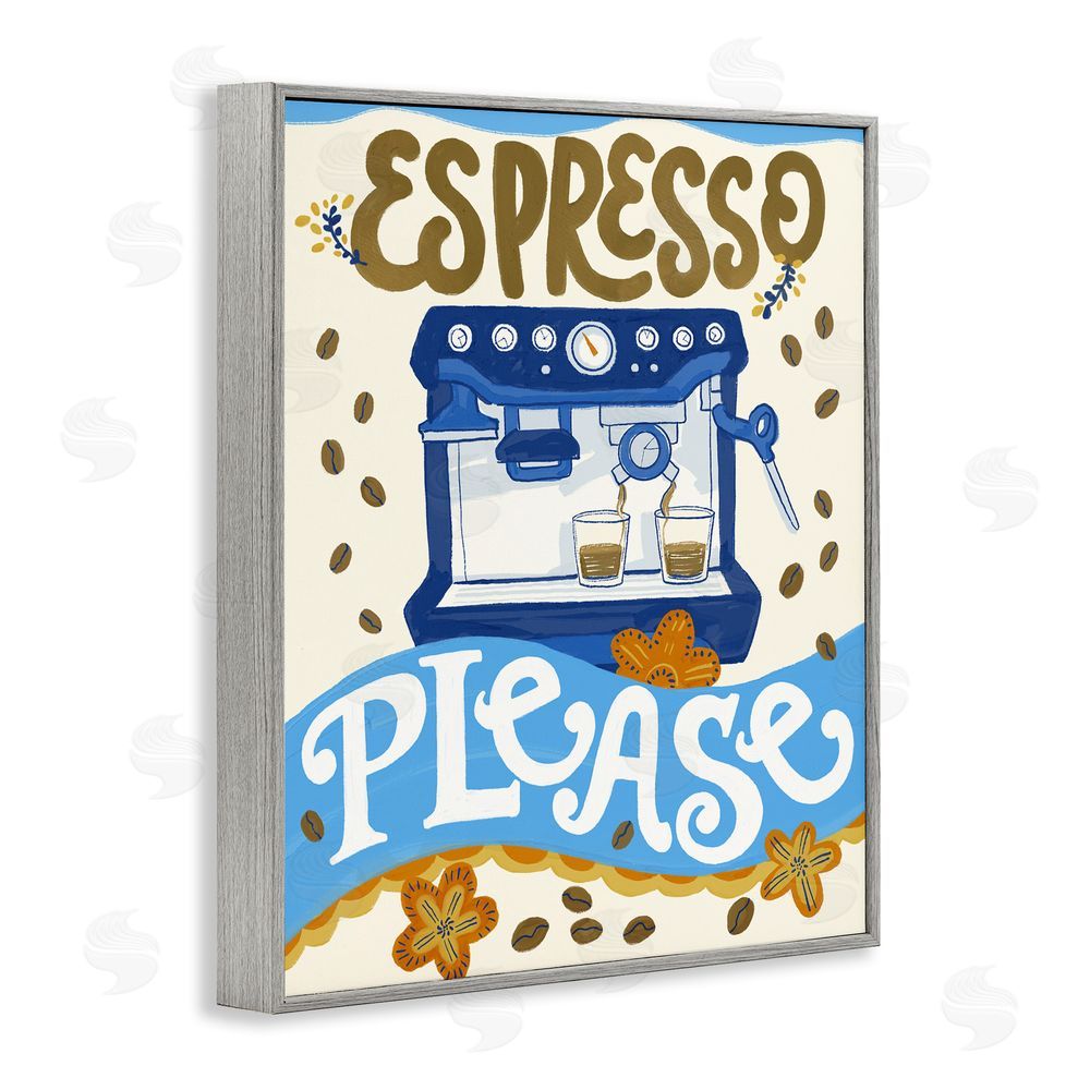 Connie Summers Espresso Please Whimsical Beans Gray Framed Giclee Wall Art Print