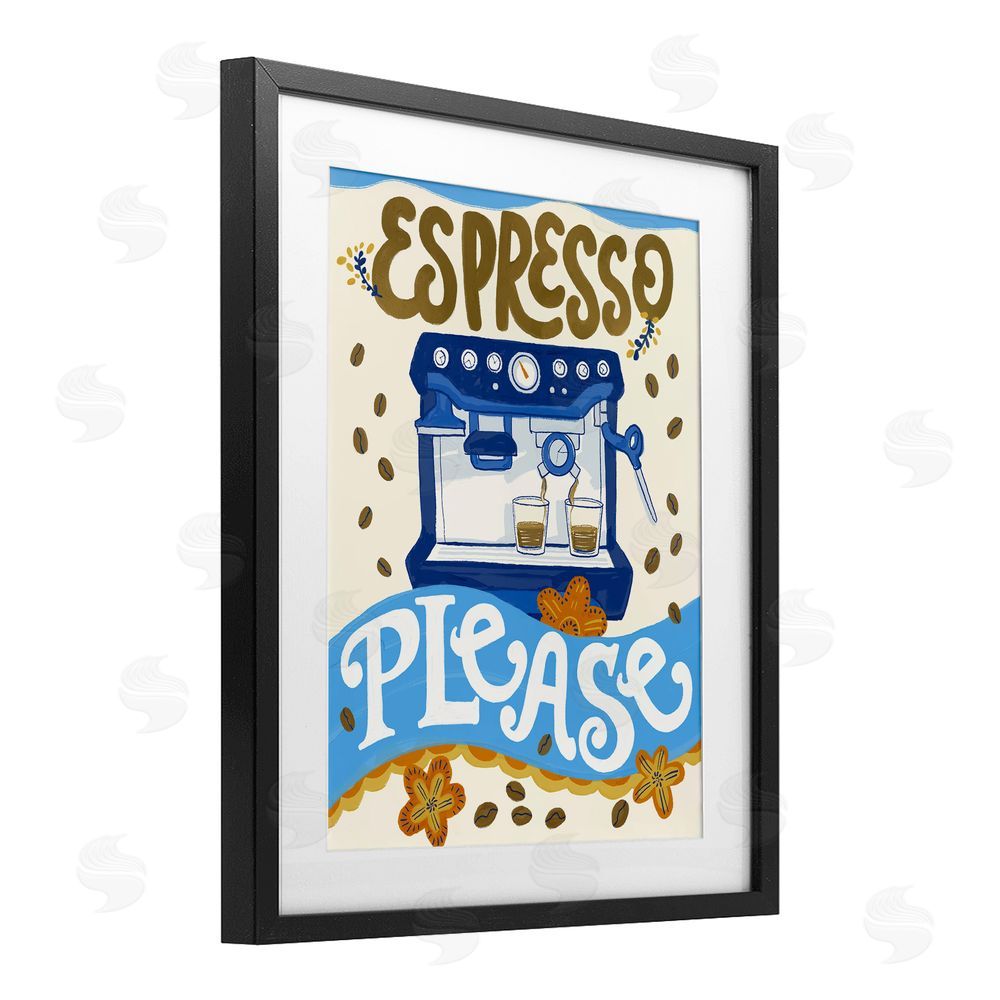 Connie Summers Espresso Please Whimsical Beans Black Framed Print Under Glass with White Mat Wall Art