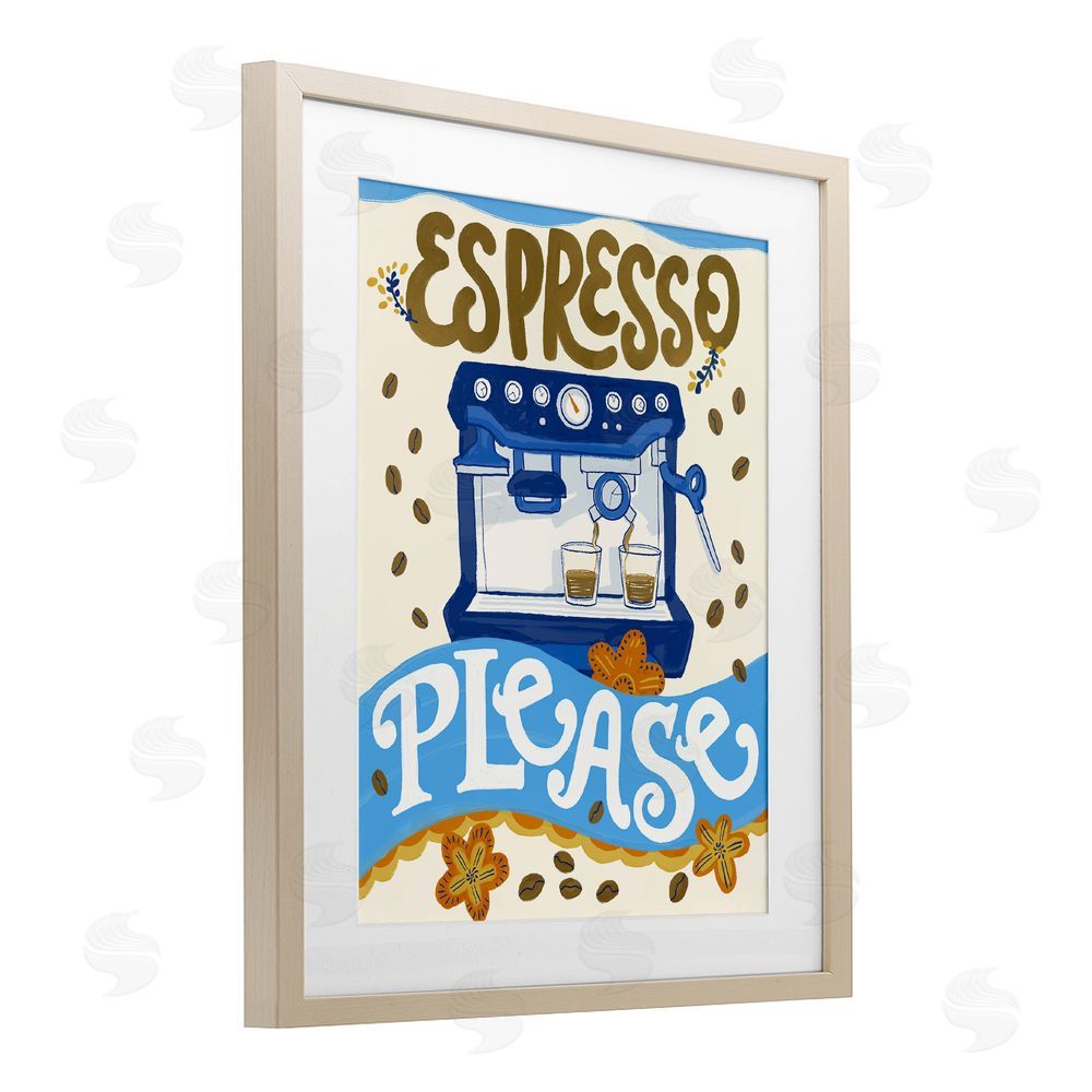 Connie Summers Espresso Please Whimsical Beans Birch Framed Print Under Glass with White Mat Wall Art