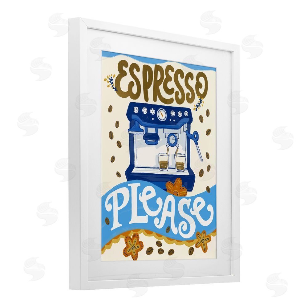 Connie Summers Espresso Please Whimsical Beans White Framed Print Under Glass with Mat Wall Art