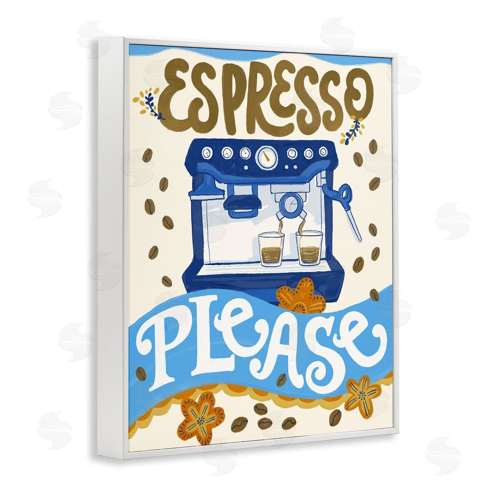 Connie Summers Espresso Please Whimsical Beans White Framed Giclee Wall Art Print