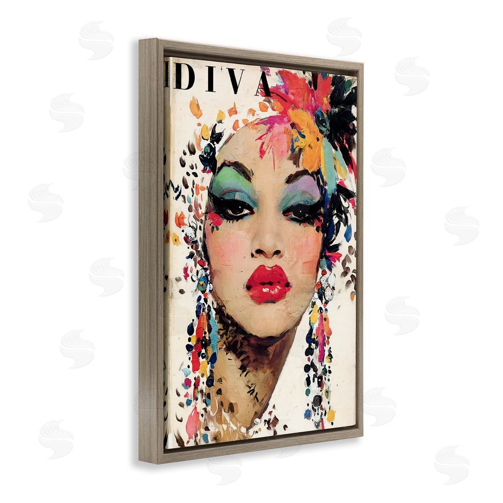 Annabelle Hall Diva Fashion Portrait Brown Floating Frame Canvas Wall Art
