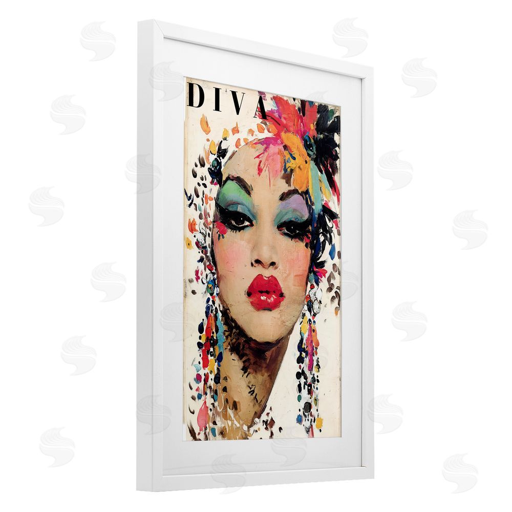 Annabelle Hall Diva Fashion Portrait White Framed Print Under Glass with Mat Wall Art