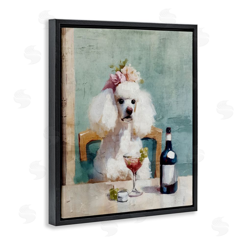 Annabelle Hall Poodle At Lunch Black Floating Frame Canvas Wall Art Print