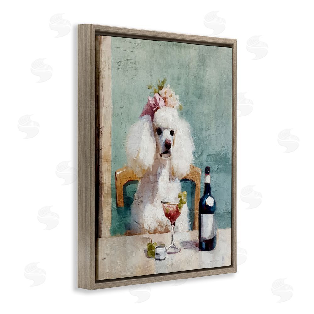 Annabelle Hall Poodle At Lunch Brown Floating Frame Canvas Wall Art Print