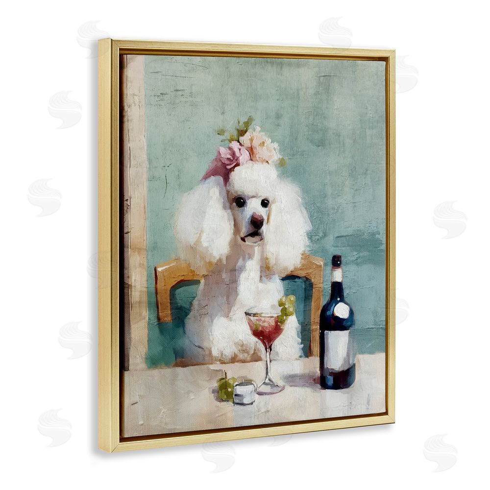 Annabelle Hall Poodle At Lunch Gold Floating Frame Canvas Wall Art Print