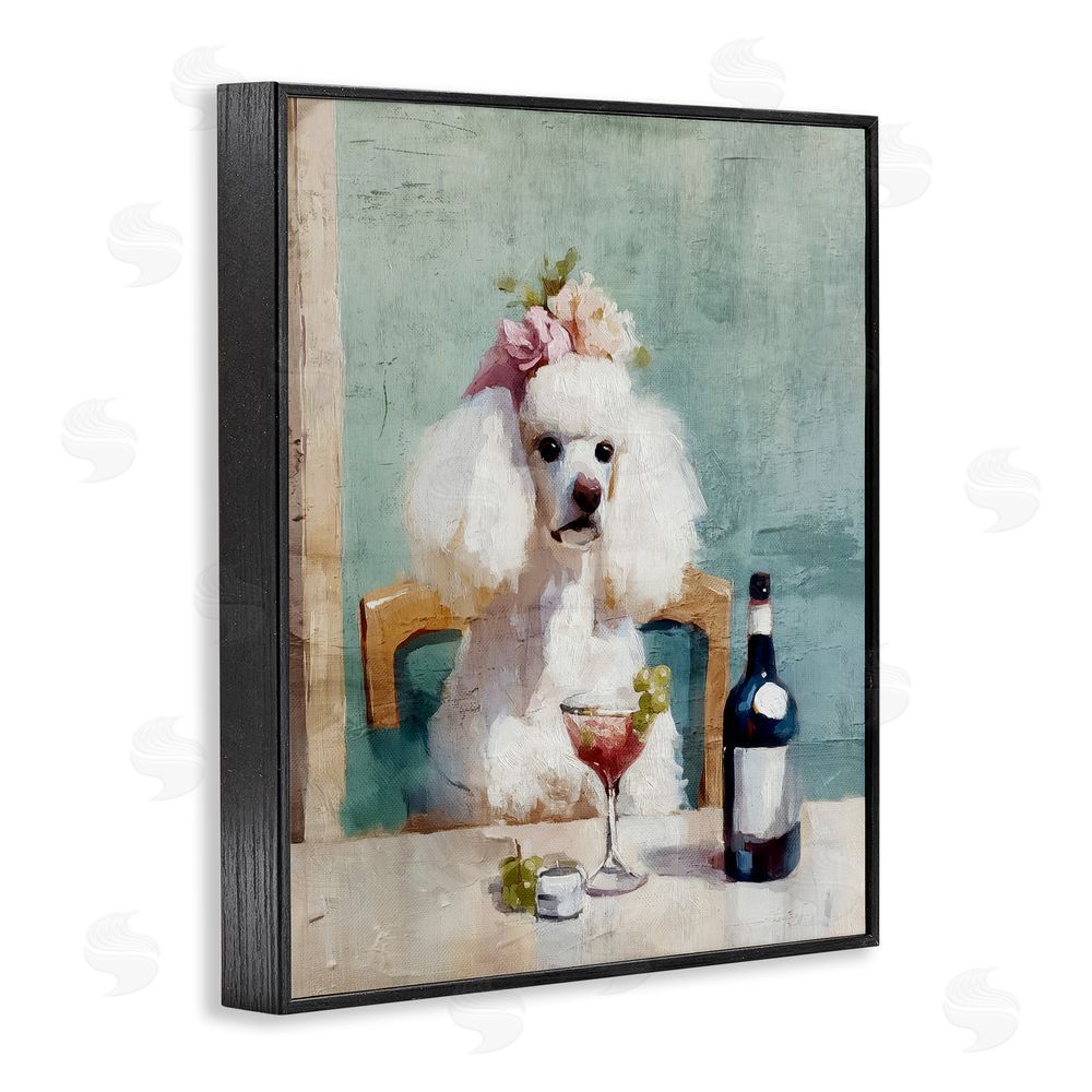 Annabelle Hall Poodle At Lunch Black Framed Giclee Wall Art Print
