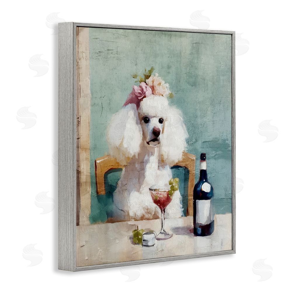 Annabelle Hall Poodle At Lunch Gray Framed Giclee Wall Art Print