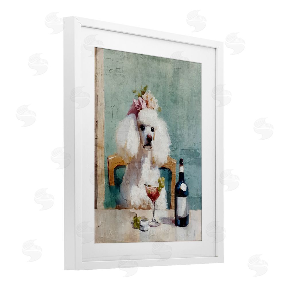 Annabelle Hall Poodle At Lunch White Framed Print Under Glass Wall Art