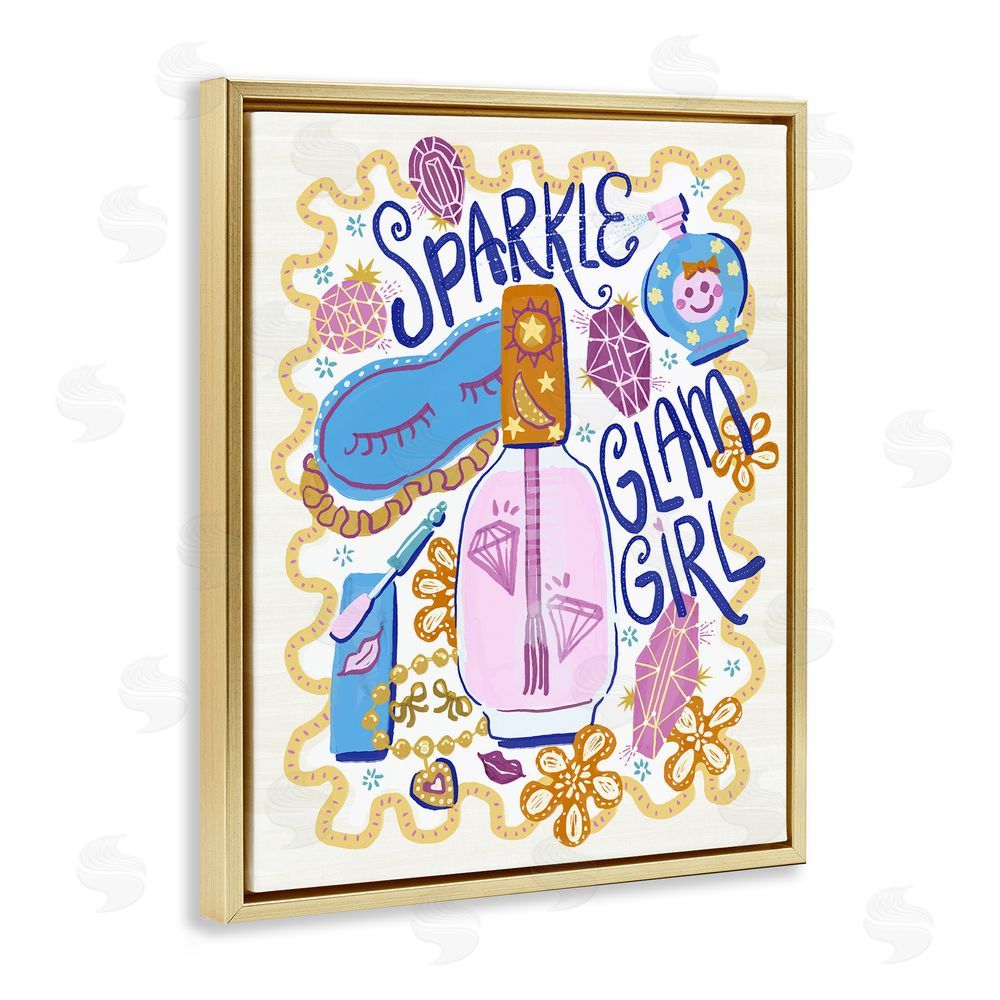 Connie Summers Sparkle Glam Girl Accessories Gold Floating Frame Canvas Wall Art Print