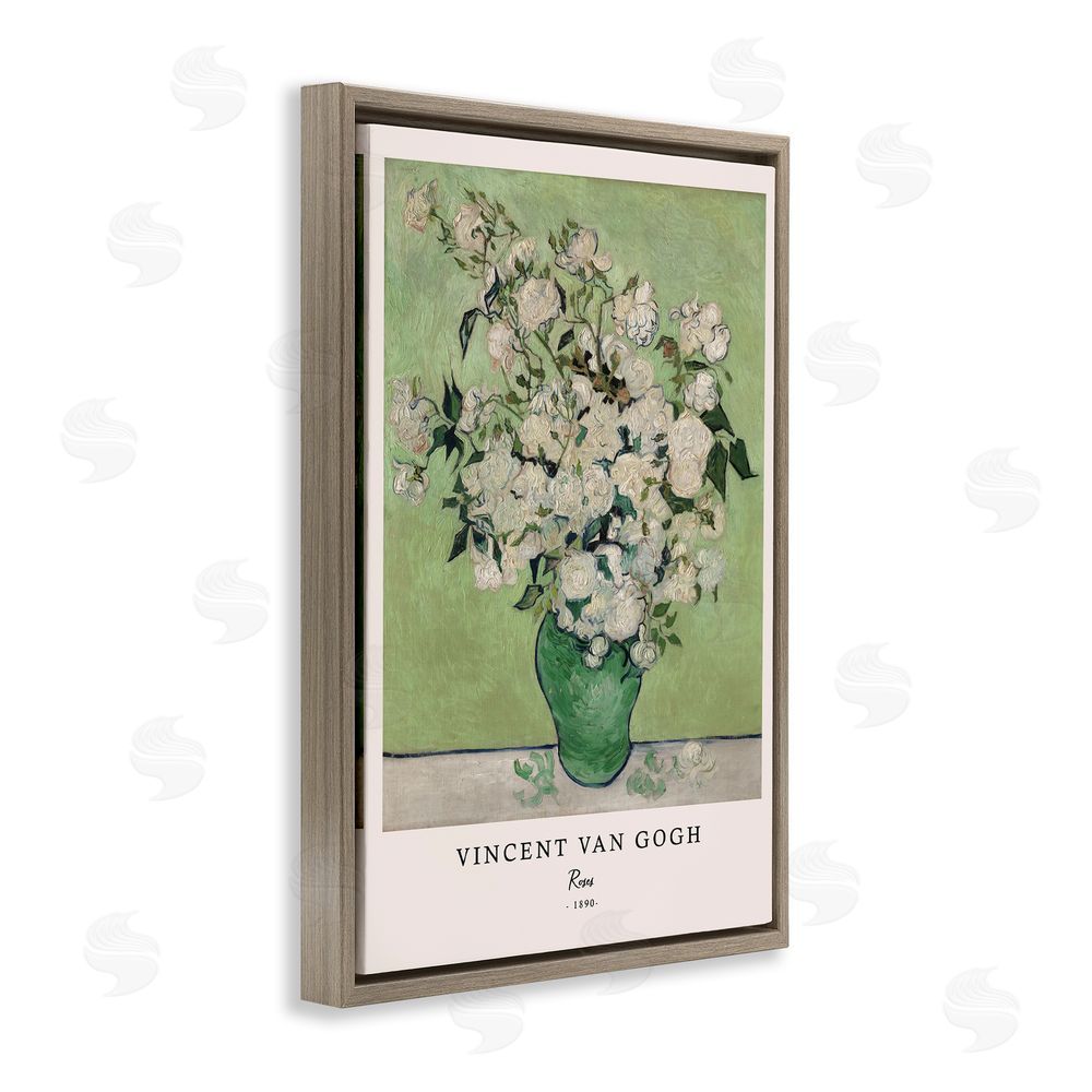 Vintage Hustle Classic Roses Van Gogh Brown Floating Frame Canvas Wall Art Print