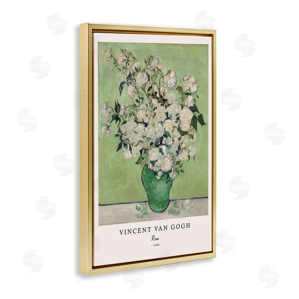 Vintage Hustle Classic Roses Van Gogh Gold Floating Frame Canvas Wall Art Print