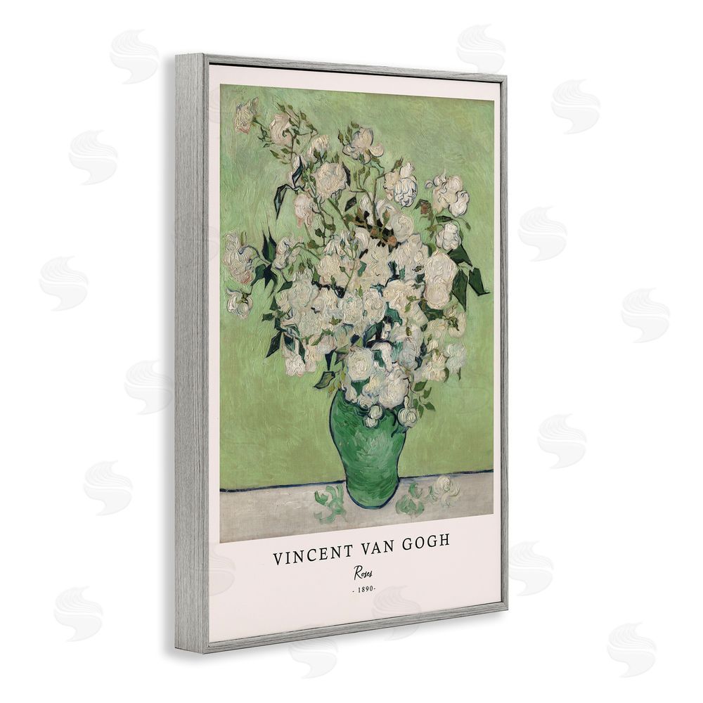 Vintage Hustle Classic Roses Van Gogh Gray Framed Giclee Wall Art Print