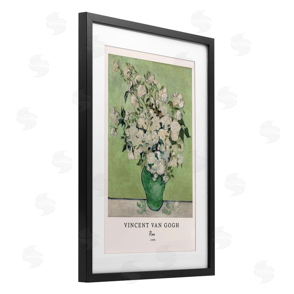 Vintage Hustle Classic Roses Van Gogh Black Framed Print Under Glass Wall Art