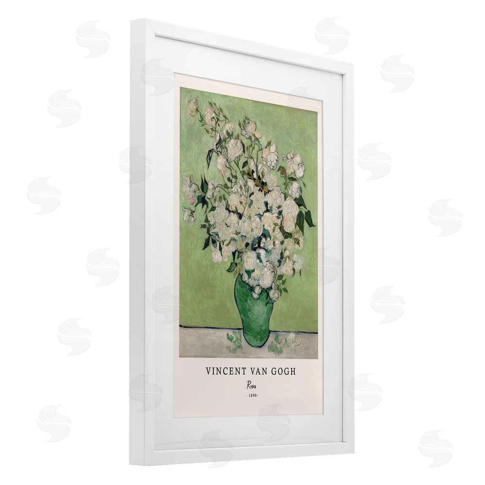 Vintage Hustle Classic Roses Van Gogh White Framed Print Under Glass Wall Art