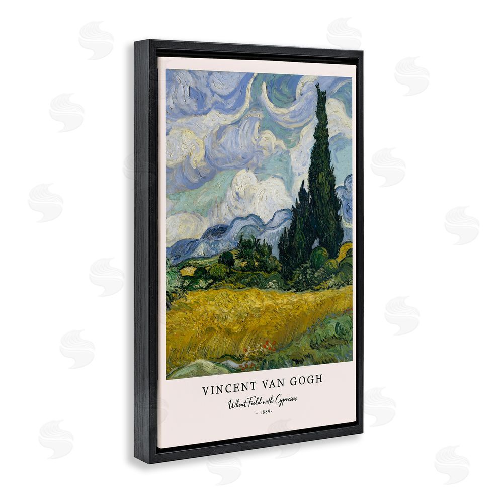 Vintage Hustle Classic Wheat Fields with Cypresses Black Floating Frame Canvas Wall Art Print